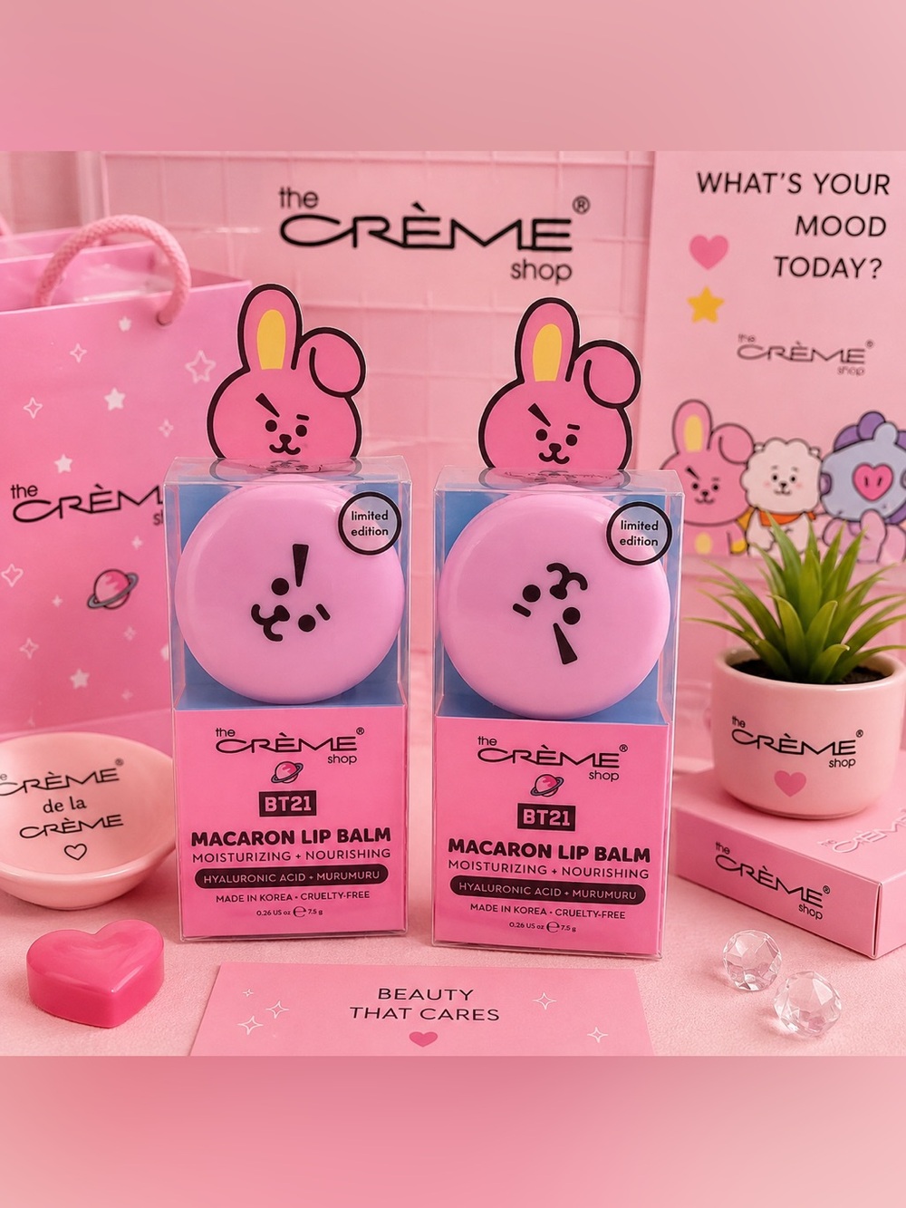 The Crème Shop x BT21 COOKY Macaron Lip Balm Duo – Limited Edition NIB